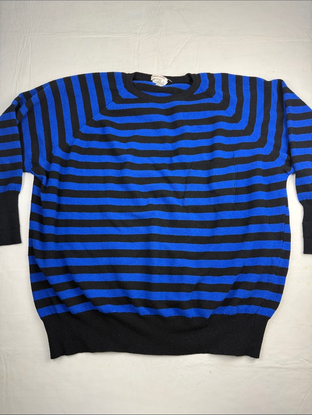 Marilyn Forbes Blue Black Striped Crewneck Oversized Sweater Front pocket Size M